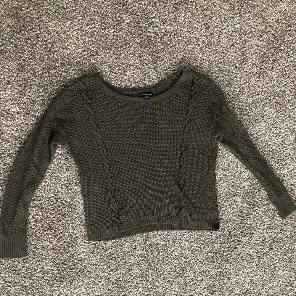 American Eagle olive braided sweater